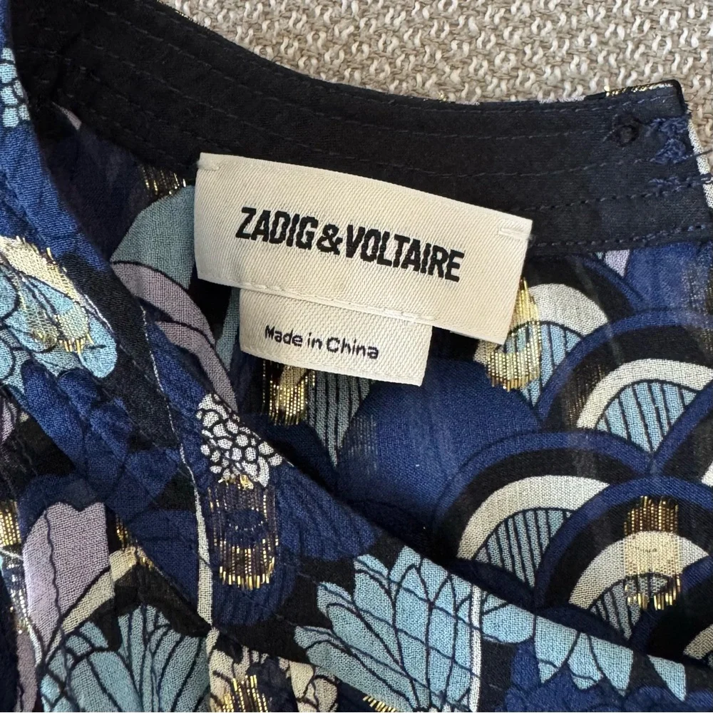 Zadig & Voltaire Toundra Lurex Printed Silk Blouse Top Size S Party Cocktail - Picture 10 of 12